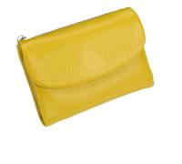 Unisex Leather Wallet, 5.3In Short Genuine Leather Coin Card Holder with Money Clip for Coins and Cards, Small Compact Bifold Pocket Purse Multicolor, for Men & Wome (Yellow)