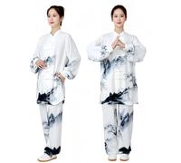 Unisex Misto Cotone Tai Chi Manica Lunga Mattina Esercizio Uniforme Kung Fu Abbigliamento Cotone Lino Yoga Suit Arti Marziali, Y, 3XL