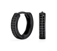 Unisex Nero Pave Cz Cubic Zirconia Micro Pave 2 Riga Sottile Huggie Hoop Orecchini Per Le Donne Adolescenti Uomini Cubic Zirconia Ip Nero .925 Sterling Silver .30 Diametro
