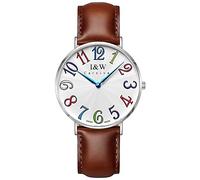 Unisex, orologio da polso al quarzo, ultra sottile, con numeri arabi colorati, quadrante bianco, cinturino in pelle 40mm Silver Men