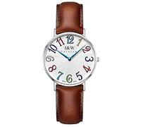 Unisex, orologio da polso al quarzo, ultra sottile, con numeri arabi colorati, quadrante bianco, cinturino in pelle 40mm Silver Women