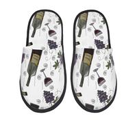 Unisex Pantofole Wine Bottles And Grapes Print Pantofole Donna Peluche Pelo Foderata Calde E Comode Ciabatte Interne, Per Bagno, Hotel, Viaggi, L
