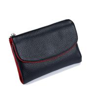Unisex Pebble Leather Wallet, 5.3In Short Genuine Leather Coin Card Holder, Short Genuine Purse for Coins and Cards, Multicolor Clutch for Women (black red)