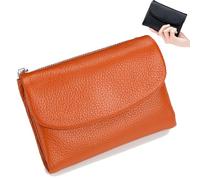 Unisex Pebble Leather Wallet, 5.3In Short Genuine Leather Coin Card Holder, Short Genuine Purse for Coins and Cards, Multicolor Clutch for Women (orange)