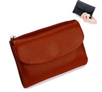 Unisex Pebble Leather Wallet, 5.3In Short Genuine Leather Coin Card Holder, Short Genuine Purse for Coins and Cards, Multicolor Clutch for Women (brick red)