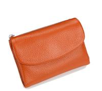 Unisex Pebble Leather Wallet, 5.3In Short Genuine Leather Coin Card Holder, Short Genuine Purse for Coins and Cards, Multicolor Clutch for Women (orange)