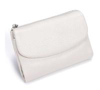 Unisex Pebble Leather Wallet, 5.3In Short Genuine Leather Coin Card Holder, with Credit Card Holder, Coin Holder & Cash Slots (Beige)