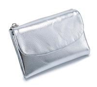 Unisex Pebble Leather Wallet, 5.3In Short Genuine Leather Coin Card Holder, with Credit Card Holder, Coin Holder & Cash Slots (Silver)