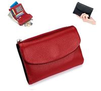 Unisex Pebble Leather Wallet, 5.3In Short Genuine Leather Coin Card Holder, with Credit Card Holder, Coin Holder & Cash Slots (D)
