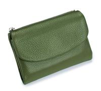 Unisex Pebble Leather Wallet, 5.3In Short Genuine Leather Coin Card Holder, with Credit Card Holder, Coin Holder & Cash Slots (Green)