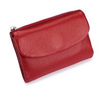 Unisex Pebble Leather Wallet, 5.3In Short Genuine Leather Coin Card Holder, with Credit Card Holder, Coin Holder & Cash Slots (Red A)
