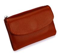 Unisex Pebble Leather Wallet, Short Genuine Leather Purse for Coins and Cards, Compact Travel Card Holder (Orange)