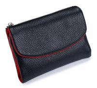 Unisex Pebble Leather Wallet, Short Genuine Leather Purse for Coins and Cards, Compact Travel Card Holder (Black-B)