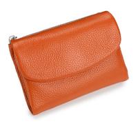 Unisex Pebble Leather Wallet, Short Genuine Leather Purse for Coins and Cards, Compact Travel Card Holder (Orange-A)