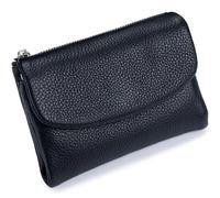 Unisex Pebble Leather Wallet, Short Genuine Leather Purse for Coins and Cards, Compact Travel Card Holder (Black-A)
