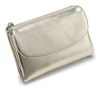 Unisex Pebble Leather Wallet, Short Genuine Leather Purse for Coins and Cards, Compact Travel Card Holder (Silver-A)