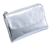 Unisex Pebble Leather Wallet, Short Genuine Leather Purse for Coins and Cards, Compact Travel Card Holder (Silver)