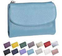 Unisex Pebble Leather Wallet, Short Genuine Leather Purse for Coins and Cards, Multicolor Bifold Pocket Clutch Bags for Women & Men (Blue)
