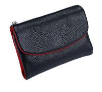 Unisex Pebble Leather Wallet, Short Genuine Leather Purse for Coins and Cards, Multicolor Clutch for Women, Small Compact Bifold Pocket Purse, Unisex Wallet (Black with red)
