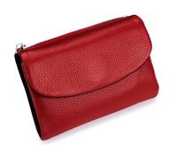 Unisex Pebble Leather Wallet, Short Genuine Leather Purse for Coins and Cards, Soft Leathers Wallets For Women (Red With Black)
