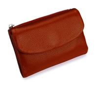 Unisex Pebble Leather Wallet, Short Genuine Leather Purse for Coins and Cards, Soft Leathers Wallets For Women (Brick Red)