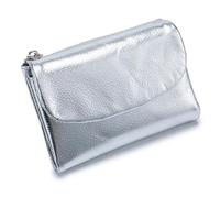 Unisex Pebble Leather Wallet, Short Genuine Leather Purse for Coins and Cards, Soft Leathers Wallets For Women (Silver)