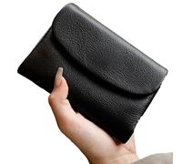Unisex Pebble Leather Wallet, Short Genuine Leather Purse for Women, Unisex Clutch Bags with Card Holder & Coin Purse & Credit Card Holder (Black)