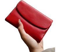 Unisex Pebble Leather Wallet, Short Genuine Leather Purse for Women, Unisex Clutch Bags with Card Holder & Coin Purse & Credit Card Holder (Bright Red)
