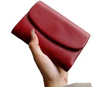 Unisex Pebble Leather Wallet, Short Genuine Leather Purse for Women, Unisex Clutch Bags with Card Holder & Coin Purse & Credit Card Holder (Deep Red)