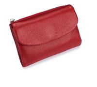 Unisex Pebble Leather Wallet,Short Slim Soft Genuine Leather Purse with Credit Card Holder & Cash Slots,Small Compact Bifold Pocket Purse Multicolor, for Men & Women (Red)