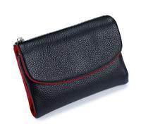 Unisex Pebble Leather Wallet,Short Slim Soft Genuine Leather Purse with Credit Card Holder & Cash Slots,Small Compact Bifold Pocket Purse Multicolor, for Men & Women (Black-Red)