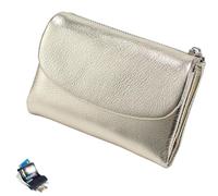 Unisex Pebble Leather Wallet, Small Wallets for Women, Short Genuine Leather Purse for Coins and Cards, Card Holder & Coin Purse (Gold)