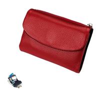 Unisex Pebble Leather Wallet, Small Wallets for Women, Short Genuine Leather Purse for Coins and Cards, Card Holder & Coin Purse (Red)