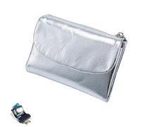 Unisex Pebble Leather Wallet, Small Wallets for Women, Short Genuine Leather Purse for Coins and Cards, Card Holder & Coin Purse (Silver)