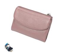 Unisex Pebble Leather Wallet, Small Wallets for Women, Short Genuine Leather Purse for Coins and Cards, Card Holder & Coin Purse (Pink)