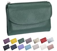 Unisex Pebble Leather Wallet, Small Wallets for Women, with Coin Holder, Credit Card Slots & Zippered Pockets, Natural Stone Texture, Multicolor (Green)