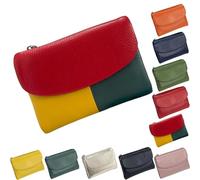 Unisex Pebble Leather Wallet, Soft Wallets For Women, Travel Card Holder, Mens Wallet, Small Compact Bifold Pocket Purse, 5.3in Short Genuine Leather Coin Card Holder (Color Collision - Red)