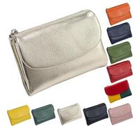 Unisex Pebble Leather Wallet, Soft Wallets For Women, Travel Card Holder, Mens Wallet, Small Compact Bifold Pocket Purse, 5.3in Short Genuine Leather Coin Card Holder (Gold)
