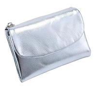 Unisex Pebble Leather Wallet, Women's Genuine Leather Coin Purse with Credit Card Holder, Coin Holder & Cash Slots (Silver)