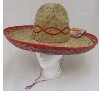Unisex Sombrero Messicano Uomo Costume Cappello di Paglia Beige/Rosso Nuovo Da