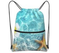 Unisex Sport String Zaino Starfish And Seashells On Beach Borsa con Coulisse Personalizzato Shopping Zaini per Regalo, Natale, Viaggi