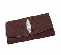 Unisex Stile Autentico Stingray Pelle Maschio Femminile Lungo Trifold Portafoglio Del Cuoio Genuino Delle Donne Degli Uomini Grande Po, Marrone, 19cm x 10cm x 3cm, Moda tempo libero
