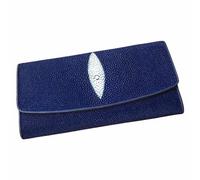 Unisex Stile Autentico Stingray Pelle Maschio Femminile Lungo Trifold Portafoglio Del Cuoio Genuino Delle Donne Degli Uomini Grande Po, Blu scuro, 19cm x 10cm x 3cm, Moda tempo libero