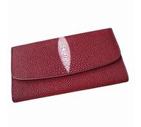 Unisex Stile Autentico Stingray Pelle Maschio Femminile Lungo Trifold Portafoglio Del Cuoio Genuino Delle Donne Degli Uomini Grande Po, Borgogna, 19cm x 10cm x 3cm, Moda tempo libero