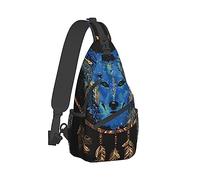 Unisex Unique Chest Bag Gym Sack Fashion Sling Shoulder Backpack Outdoor Sports Daypack Compatibile con Boho Totem Native American Wolf Dream Catcher, Borsa regolabile multiuso per l'uso quotidiano