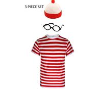 Unisex Uomo Where's Nerd Rosso Wally Bianco Righe T-Shirt World Libro Giorno Set