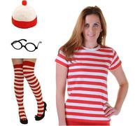 Unisex Uomo Where's Nerd Rosso Wally Bianco Righe T-Shirt World Libro Giorno Set