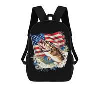 Unisex Zainetto Scuola Big Bass Fish U.S. Flag Printed Borse Da Scuola Impermeabile Zaino Università Per Compleanno, Studenti, Adulti, 42X32X14Cm