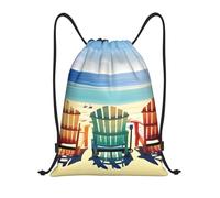 Unisex Zaino Coulisse Beach Scene with Chairs Print Zaino Sportivo con Coulisse Sacca Ginnastica per Donna Nuoto All'Aperto 36X42Cm