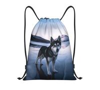 Unisex Zaino Coulisse Husky Dog On A Lake Print Zaino da Viaggio Fashion Sacca Sportiva Palestra per Adulto Piscina Viaggi 36X42cm